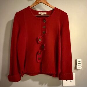 Beyond Threads Cardigan Women Small Red Alpaca Wool Asymmetric Boho Peru 4840